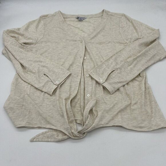 Tommy Bahama Front Tie Button Up Long Sleeve Crop Blouse Size XL - Picture 1 of 5